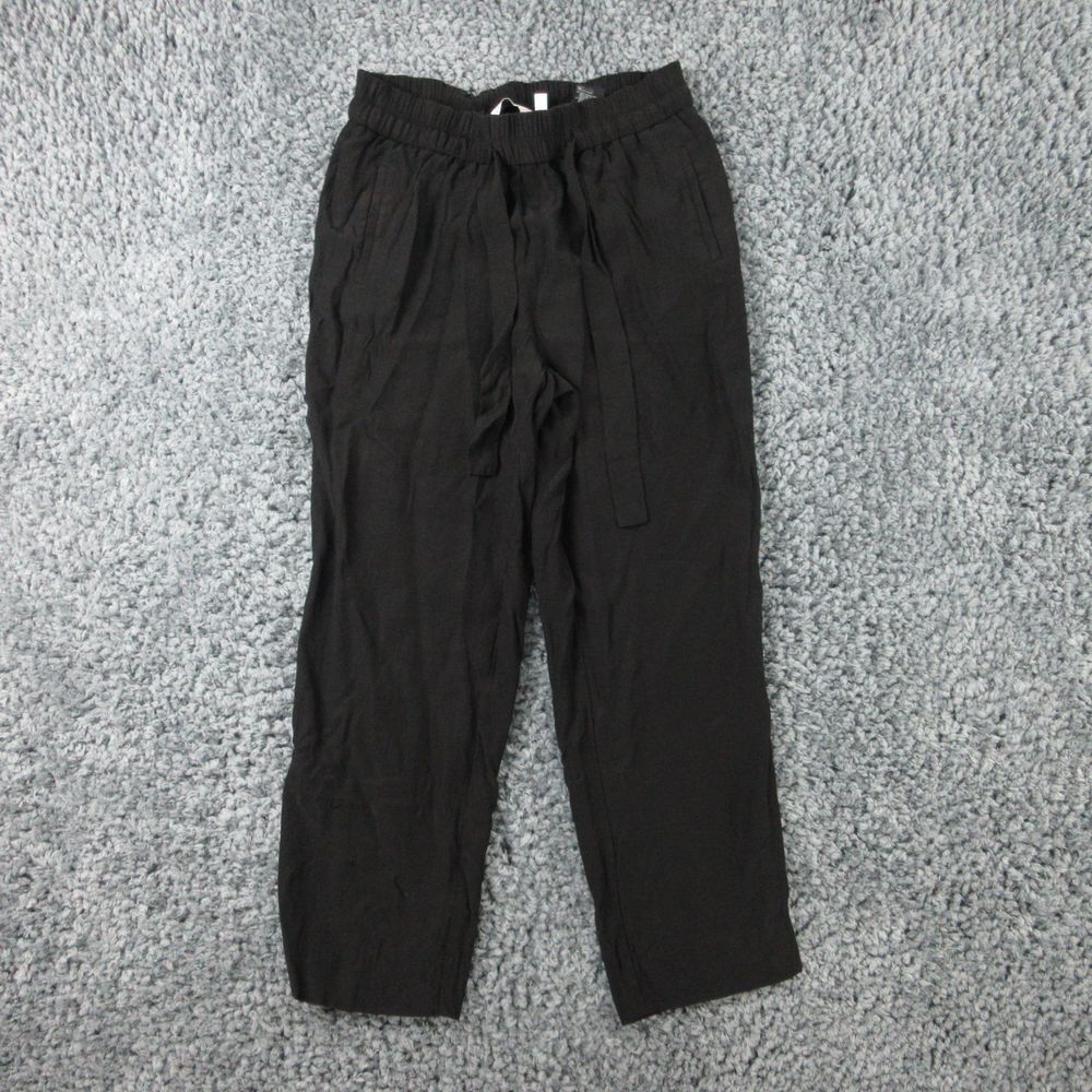 Paris Atelier Pants Womens 4 Black Elastic Waist Drawstring Straight Crop 28x24*